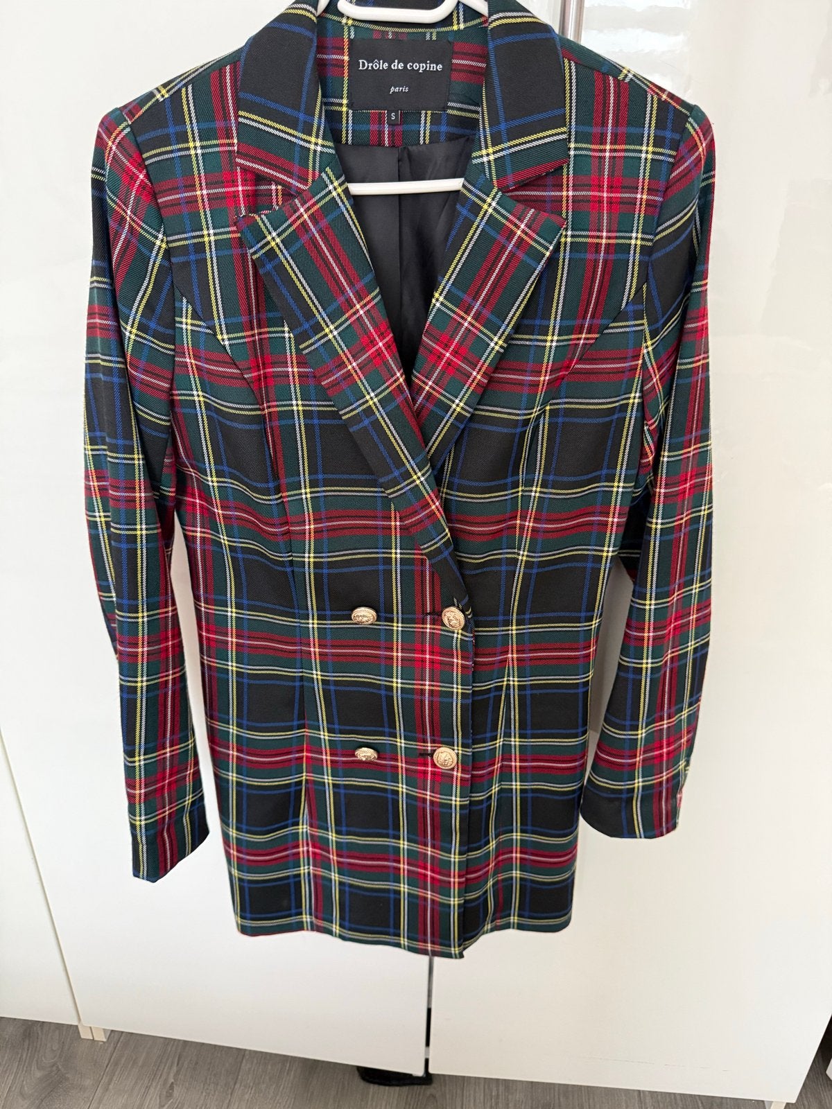 Lange geruite blazer van Drôle de copine, maat S, Meerkleurig, Ophalen of Verzenden, Zo goed als nieuw, Jasje