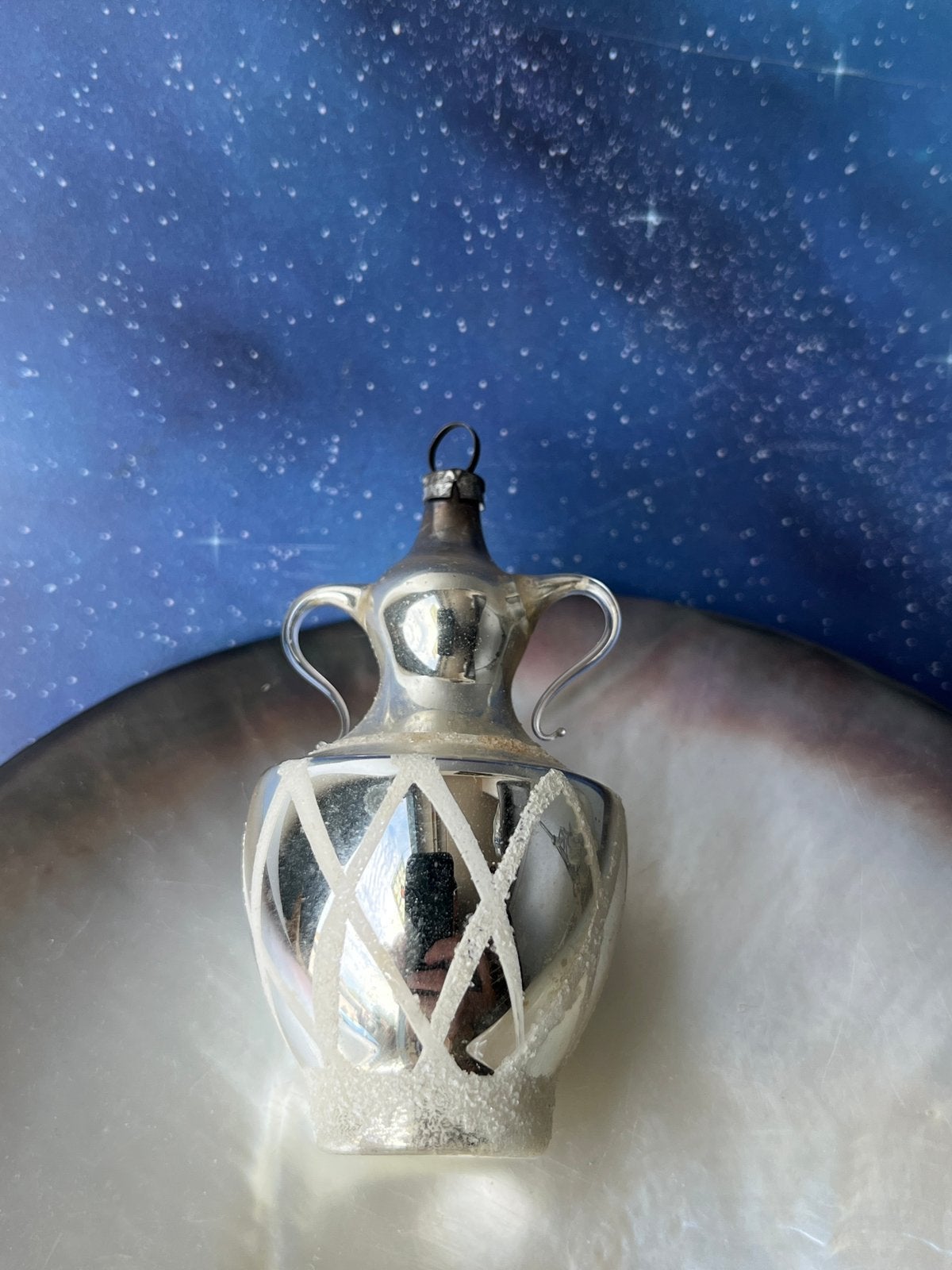 Oude zilveren glazen kerstbal (nr. 93) : vaas, urn, Gebruikt, ., Ophalen of Verzenden, .