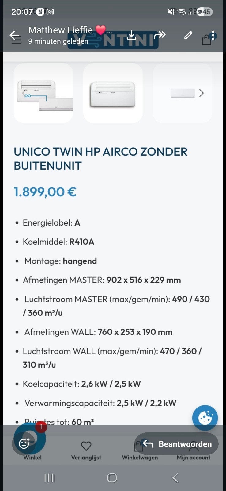 Unico twin monoblock, Witgoed en Apparatuur, Airco's, Ophalen of Verzenden