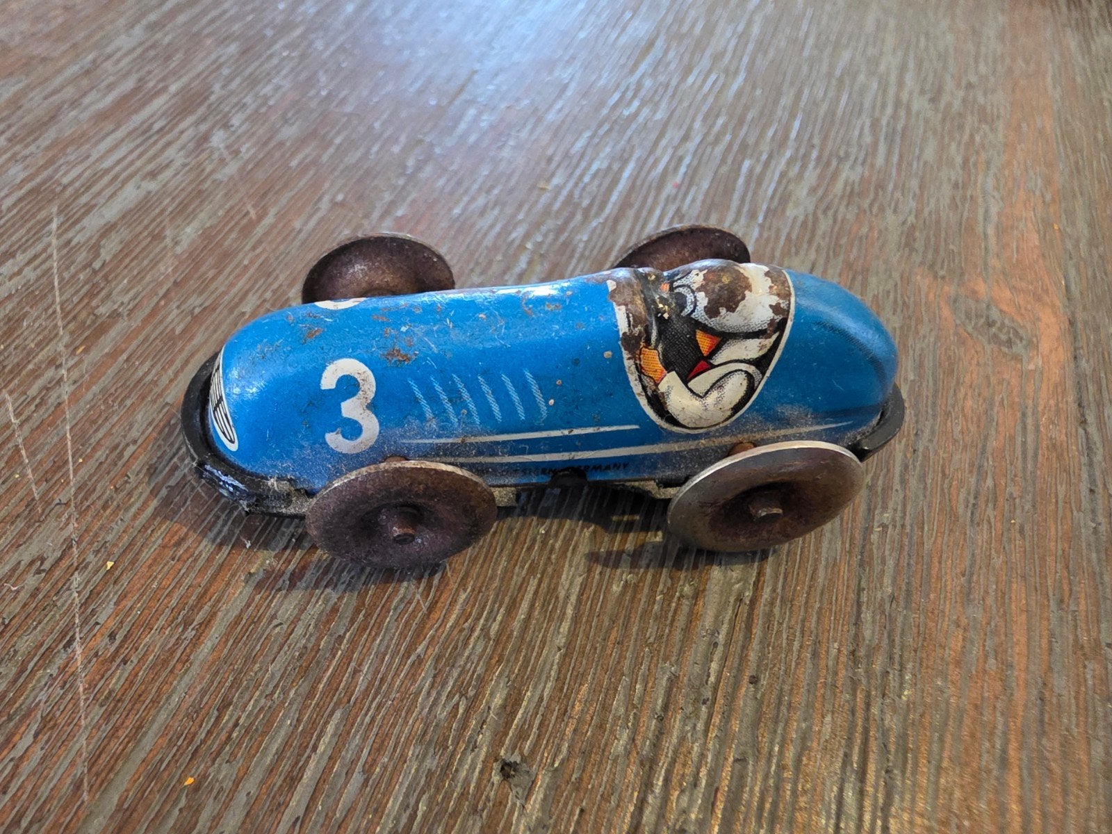 Vintage blikken raceauto nr. 3 - Antiek speelgoed, Antiek en Kunst, Ophalen of Verzenden