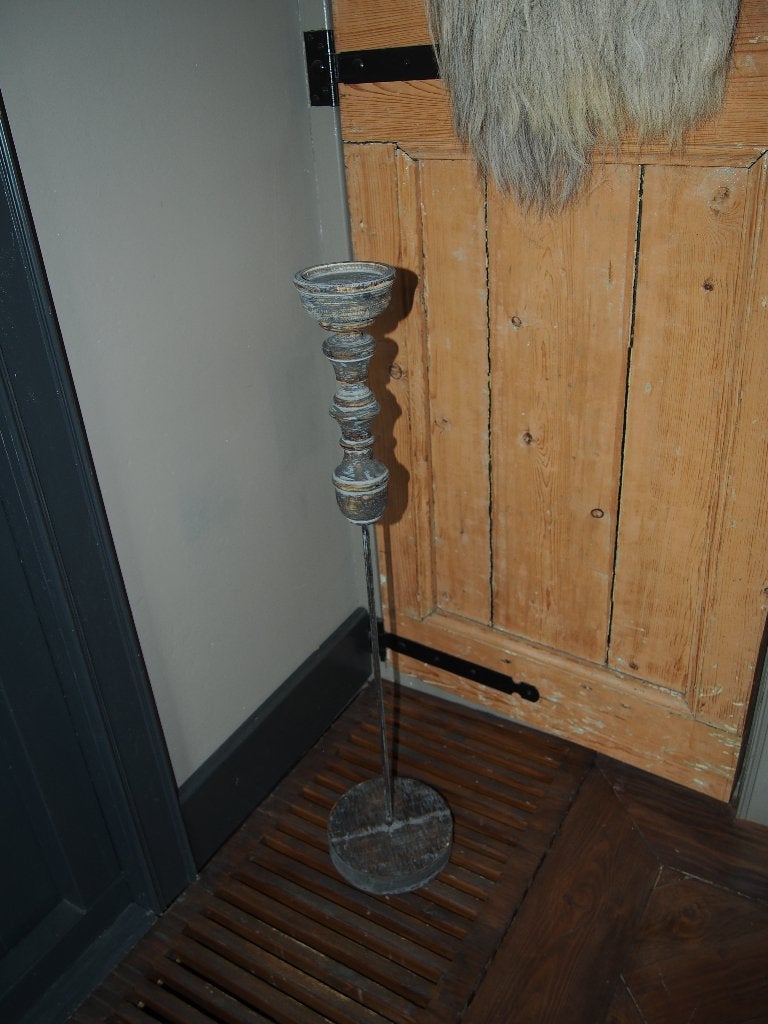 Houten kandelaar op voet - 80 cm hoog, Ophalen, Gebruikt, Grijs, 75 cm of meer
