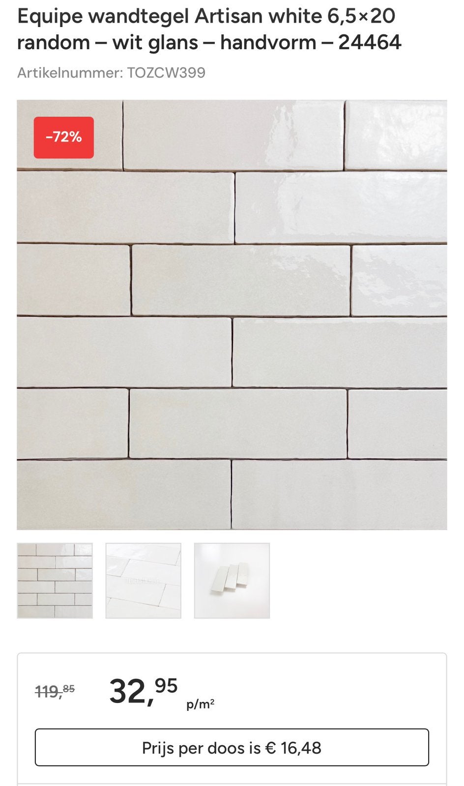 7 dozen Artisan White tegels (3,5m2), Ophalen, Nieuw, Minder dan 20 cm, Minder dan 5 m²