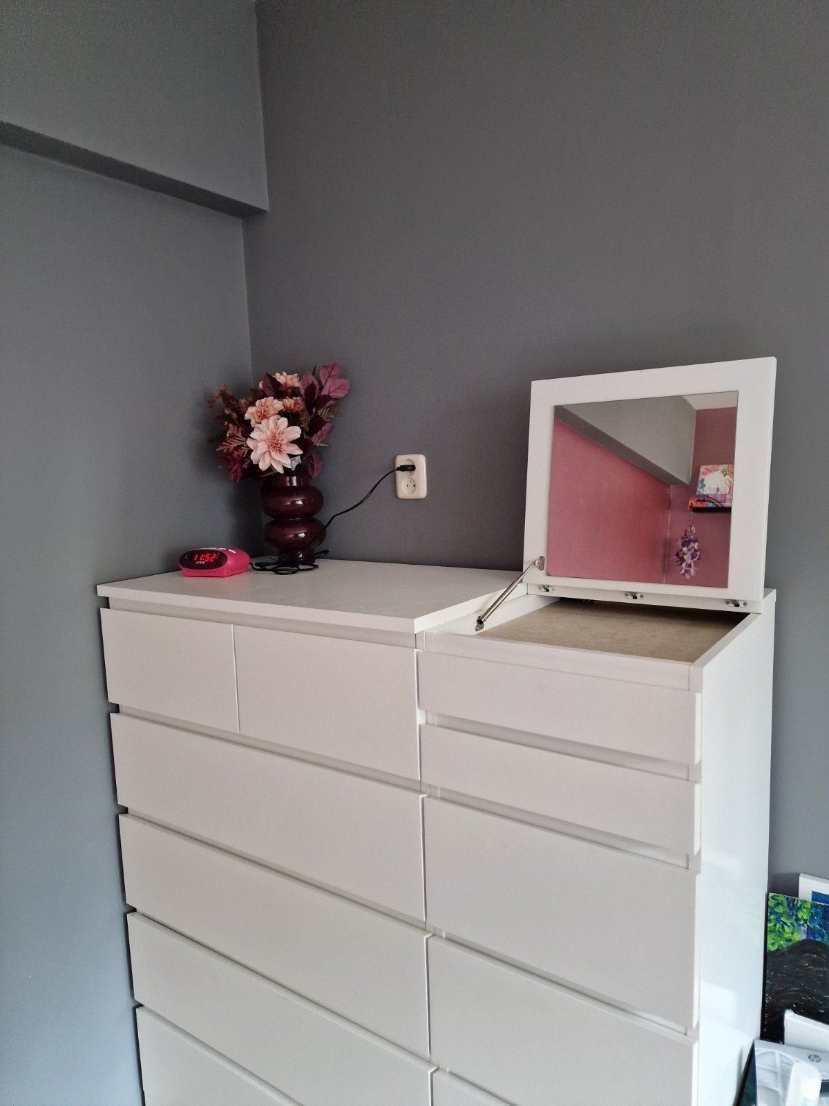 IKEA MALM ladekast met 6 laden en spiegel, wit, Ophalen, Gebruikt, 5 laden of meer, 100 tot 150 cm