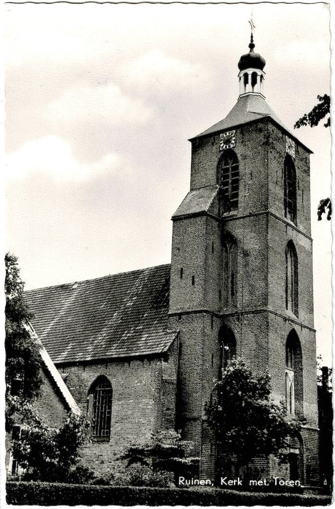 Ruinen dr, kerk met toren, verstuurd 1966, uitgave klunder,, Verzenden, 1960 tot 1980, Gelopen, Drenthe