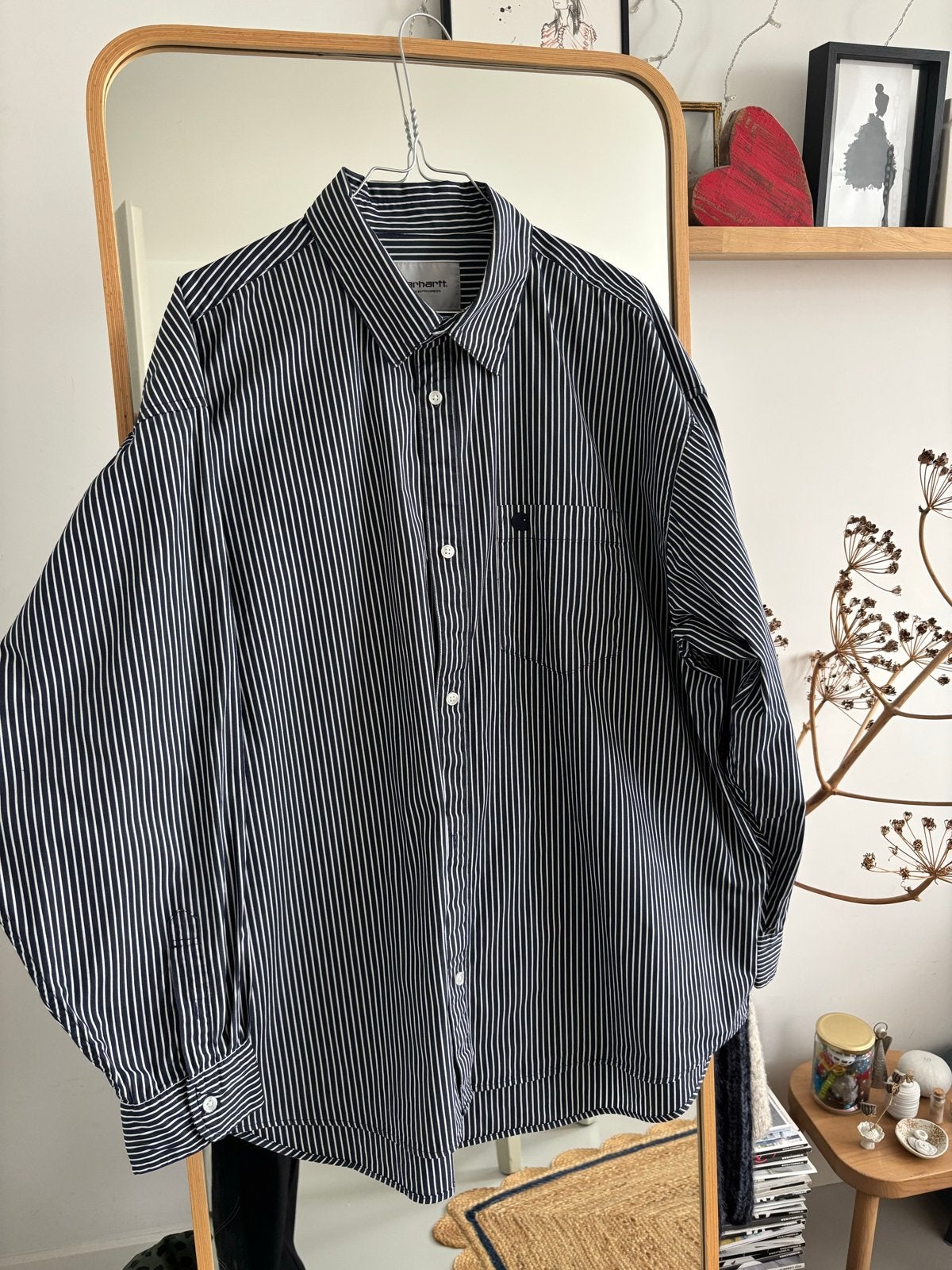 Carhartt Blouse Maat L - Blauwe Streep, Ophalen of Verzenden, Zo goed als nieuw, Blauw, Halswijdte 41/42 (L)