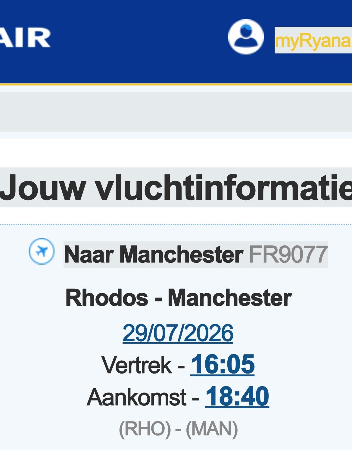 Vliegtickets Rhodos naar Manchester en Manchester Charleroi, Twee personen, Vliegtuig, Met bestemming of datum
