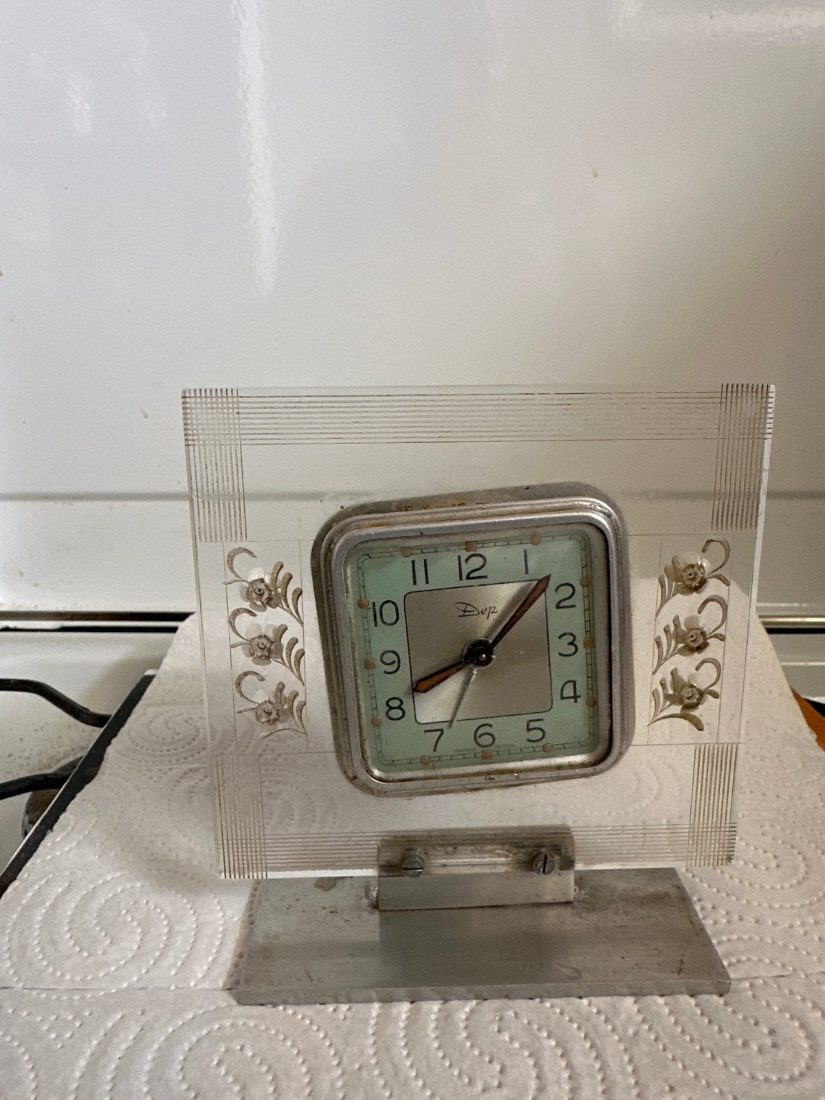 Vintage Franse  DEP wekker in plexiglas behuizing jaren 30, Antiek en Kunst, Ophalen of Verzenden