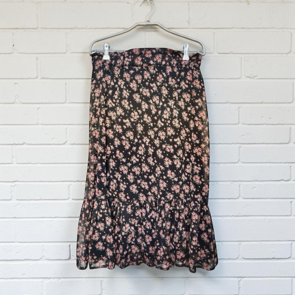 Y.A.S. Rok Maat L Zwart Bloemenprint Polkadots Midi, Zwart, Maat 42/44 (L), Knielengte, S