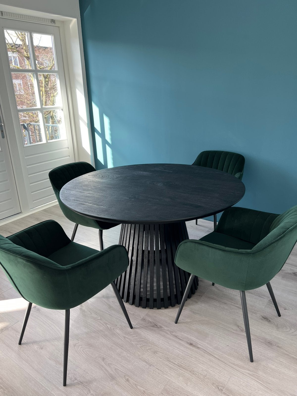 Eatkamertafel sansa ø120 cm ,zwart ,4 personen, Ophalen, 100 tot 150 cm, Rond, 200 cm of meer