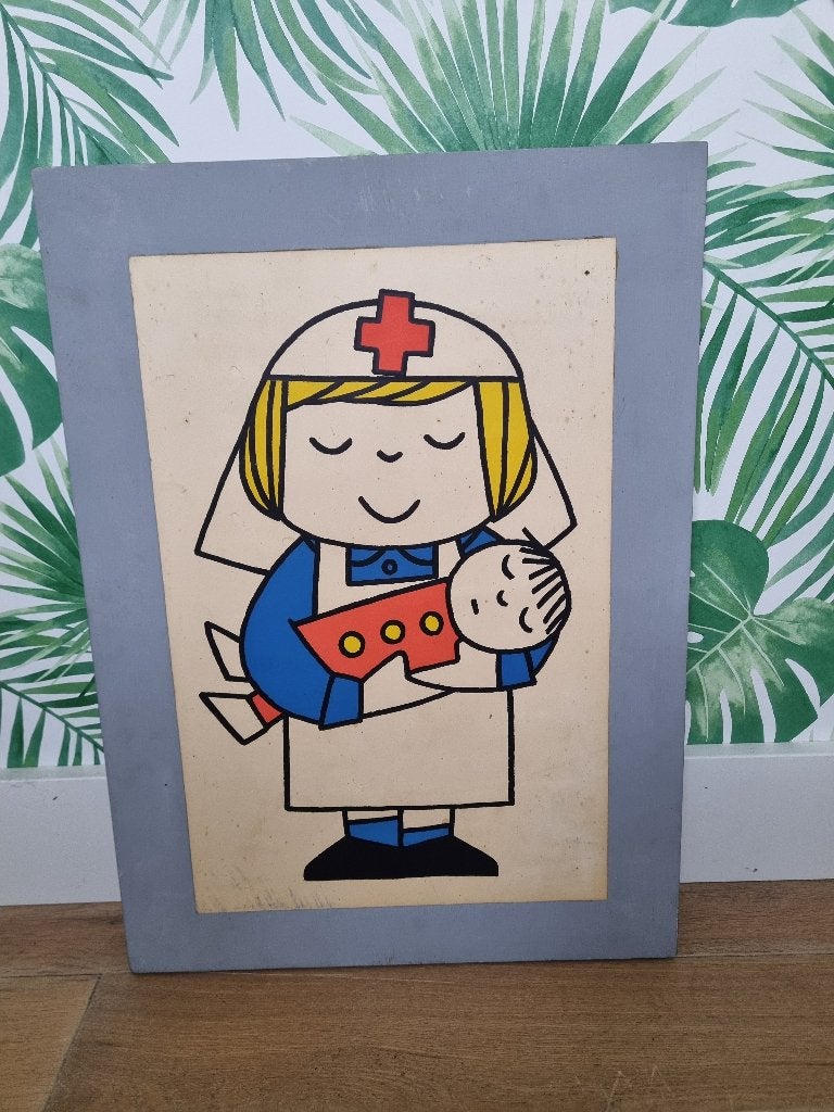 Originele vintage Dick Bruna Affiche "Verpleegster" Zeefdruk, Ophalen, Minder dan 50 cm, Gebruikt, Oorspronkelijke maker