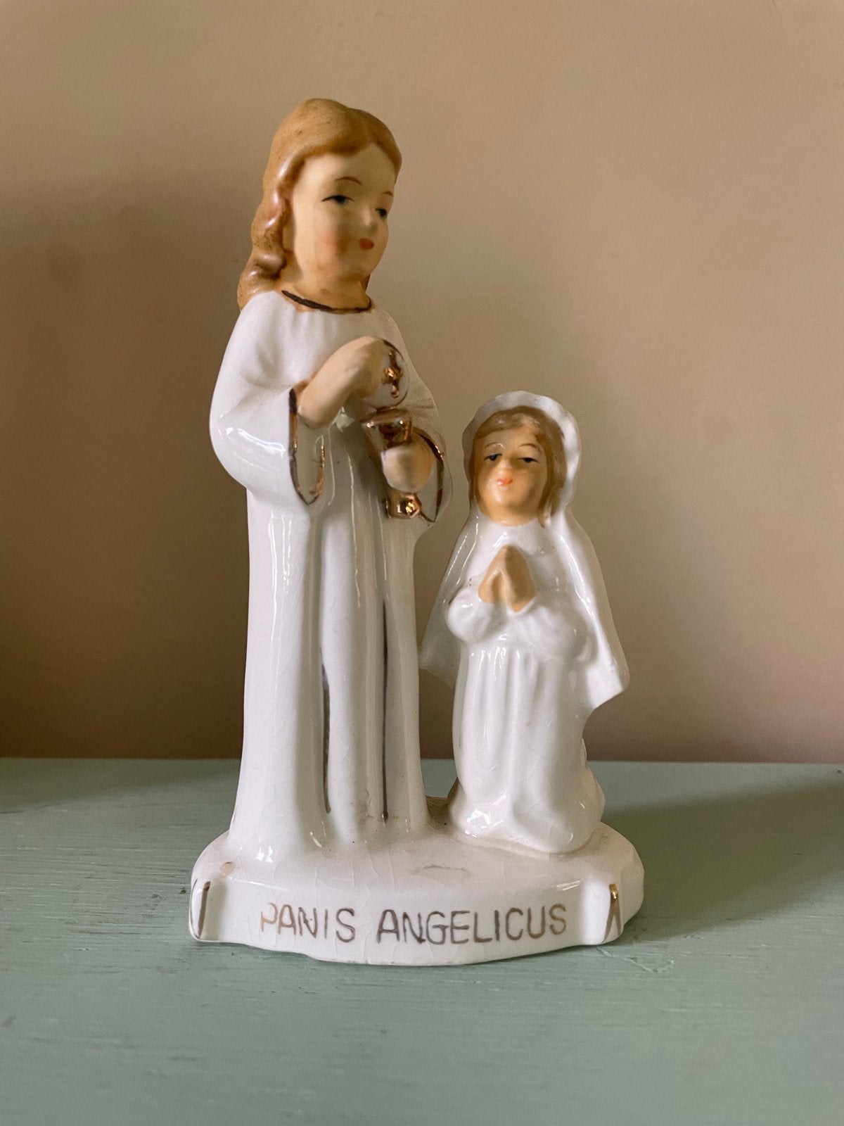 Vintage Panis Angelicus Beeldje - Eerste Communie beeldje, Antiek en Kunst, Antiek | Religie, Ophalen of Verzenden