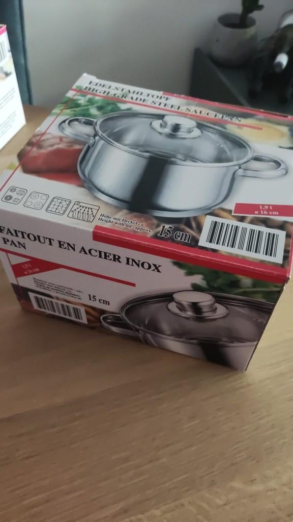 Stalen pan (16 cm diameter, 1,9 liter), Keramische plaat, Nieuw, Rvs, Ophalen