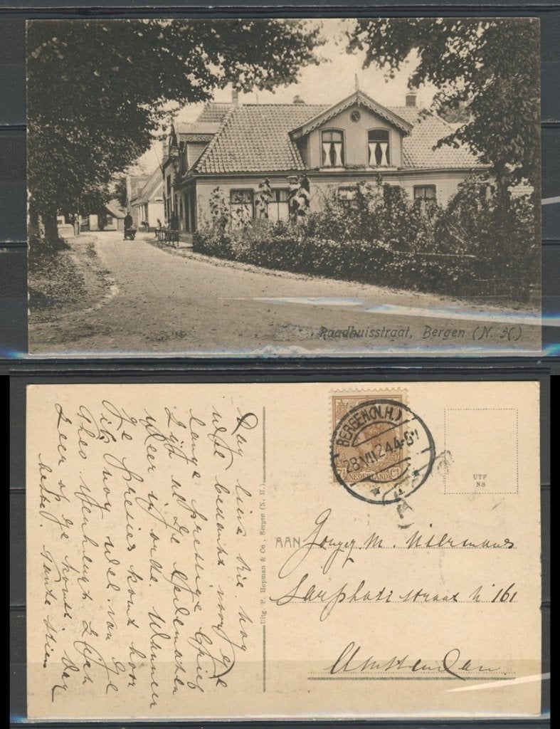 Bergen 1924 Raadhuisstraat Ansichtkaart 1071 jdu, Verzamelen, Ansichtkaarten | Nederland, Ophalen of Verzenden, 1920 tot 1940