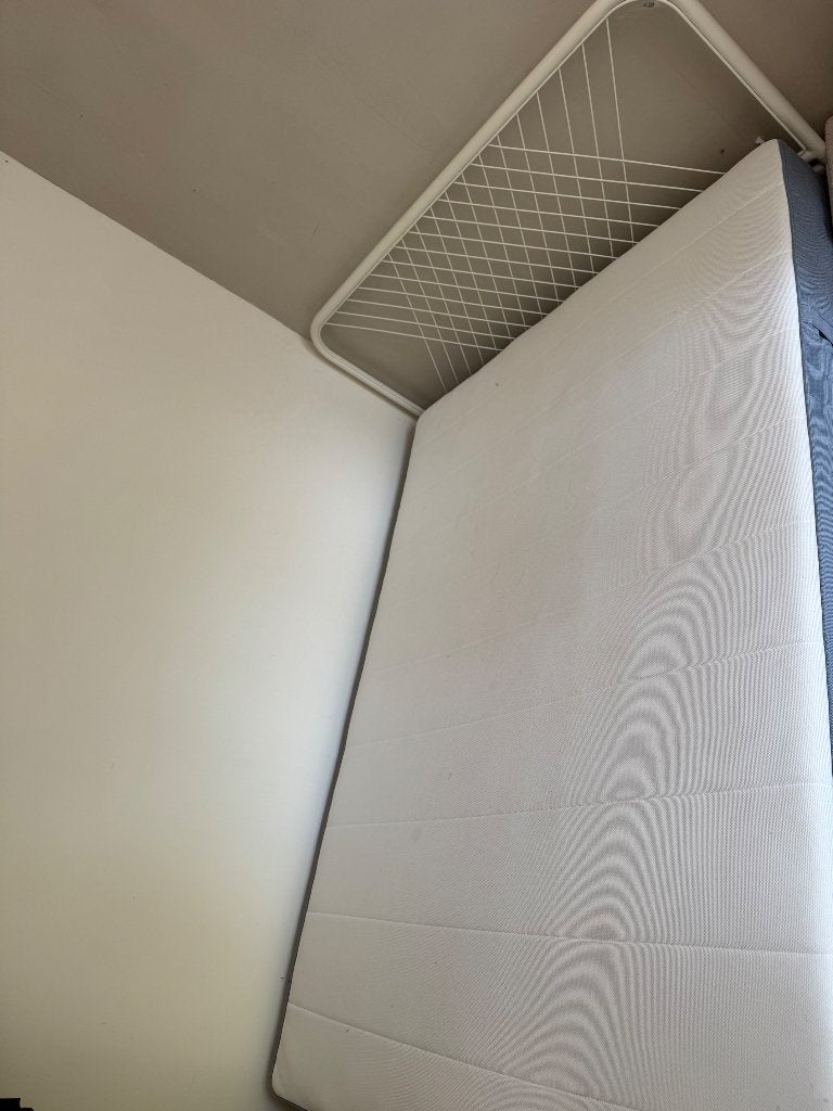 IKEA bed 140 + matras, Gebruikt, Wit, Tweepersoons, Metaal