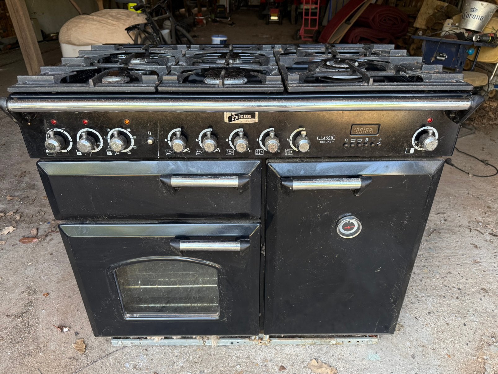 Falcon Classic Deluxe Fornuis - Zwart/Chroom, Ophalen, Gebruikt, 60 cm of meer, Grill