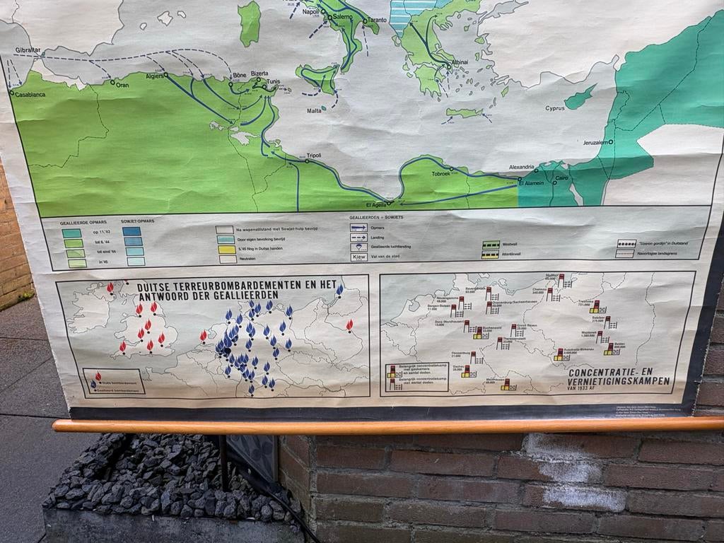 Vintage Schoolplaat Wereldoorlog 1939-1945 - WO2 Kaart, Ophalen of Verzenden, Geschiedenis