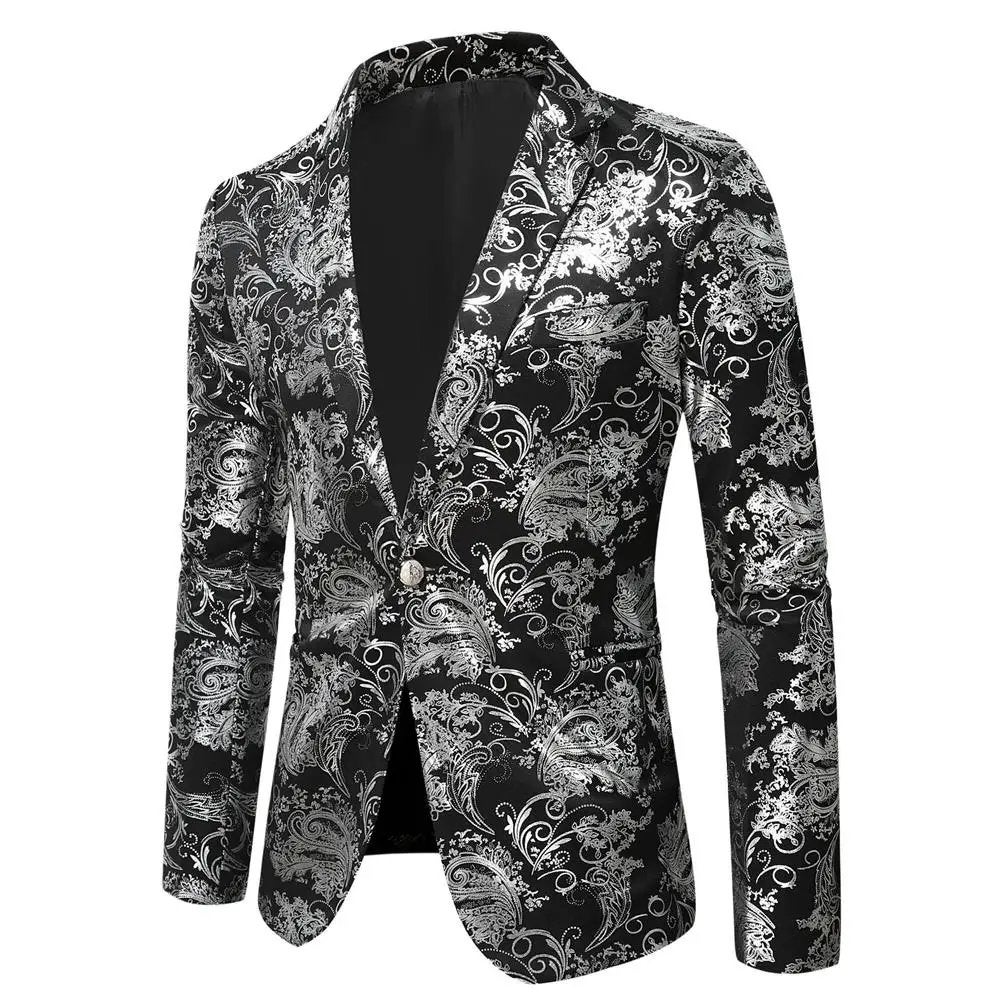 Barok zilveren zwarte heren blazer colbert paisley bloemen, Kleding | Heren, Verzenden, Nieuw, Overige maten, Meerkleurig