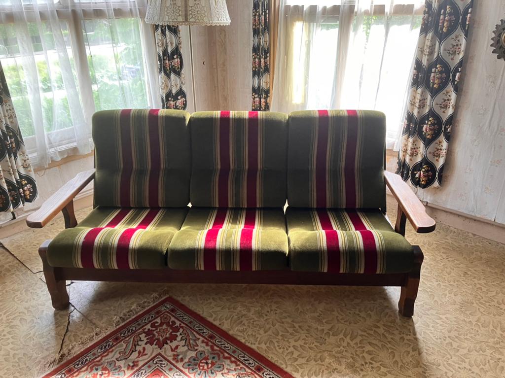 Olijfgroen bankstel teab, Ophalen, Gebruikt, 75 tot 100 cm, 200 tot 250 cm