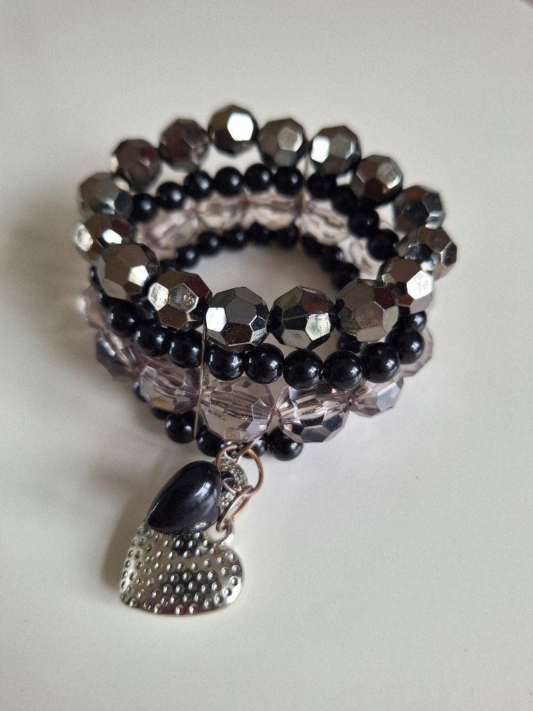 Armband zwart wit zilverkleurige, Sieraden, Tassen en Uiterlijk, Armbanden, Ophalen, Zo goed als nieuw, Zwart, Kunststof of Plastic