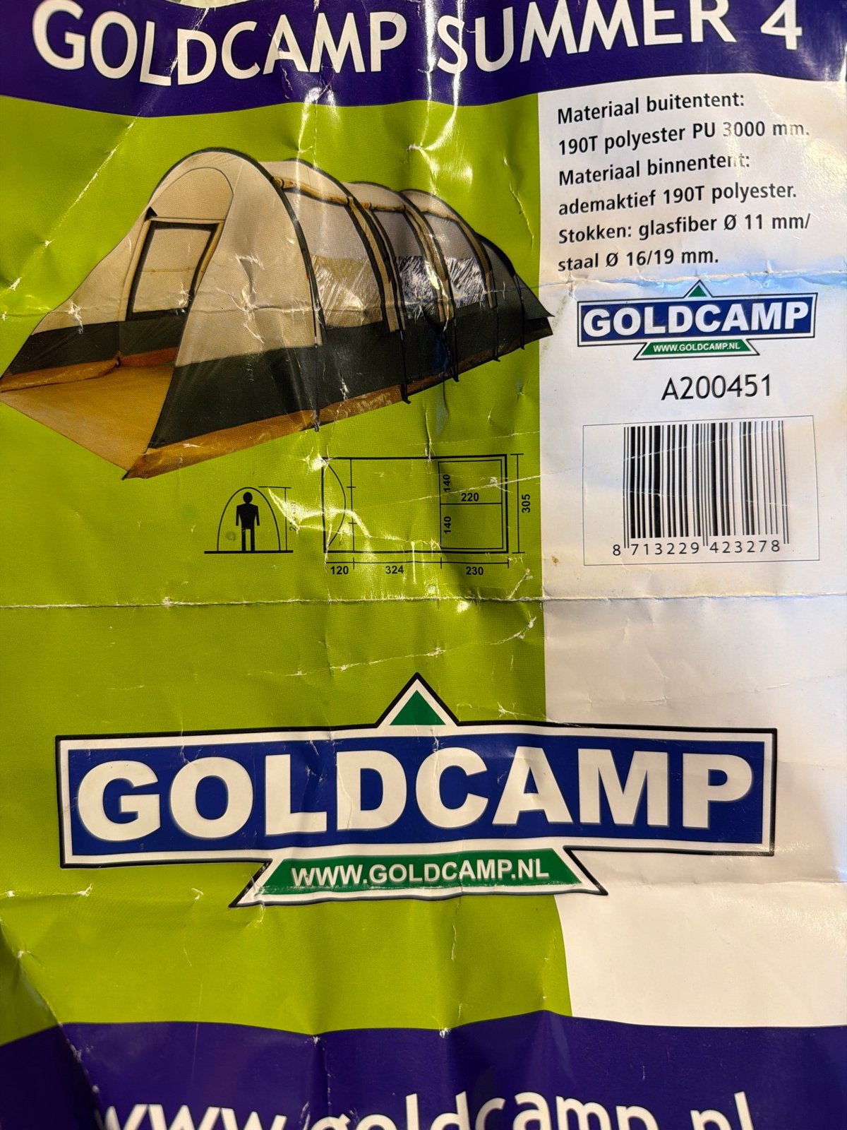 Goldcamp Summer 4 tunneltent - 4 persoons, Caravans en Kamperen, Ophalen of Verzenden, Gebruikt, Tot en met 4