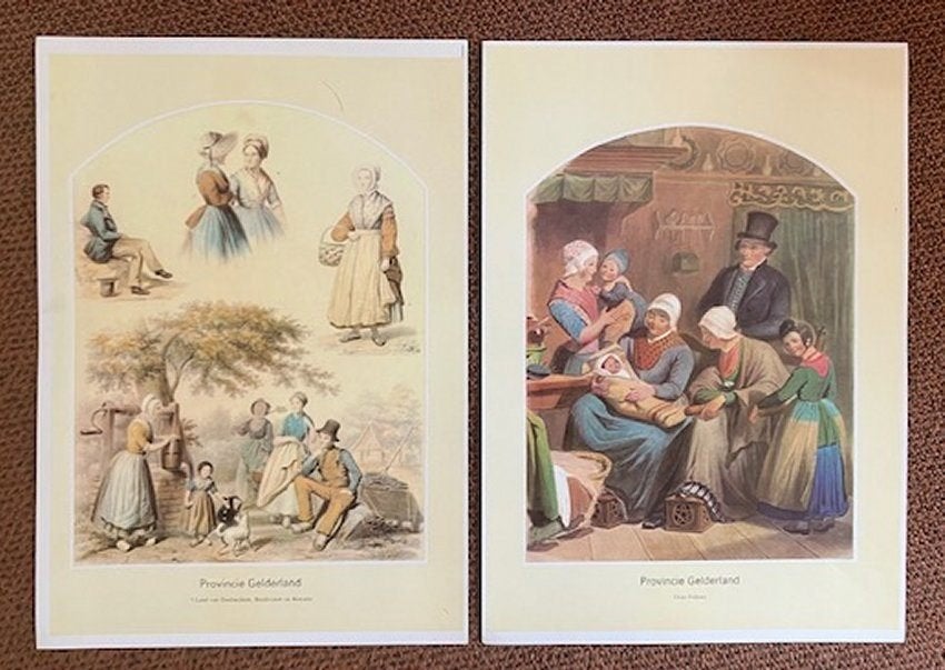 Prenten / platen Provincie Gelderland - klederdrachten, Ophalen of Verzenden, Aardrijkskunde