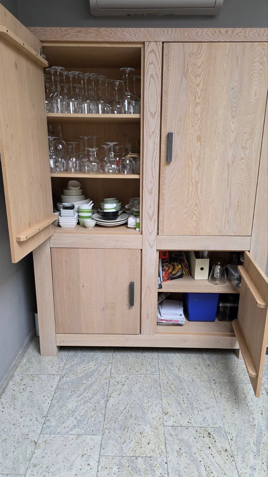 Massief eiken broodkast – Cream White, Ophalen, Met deur(en), 100 tot 150 cm, Eikenhout