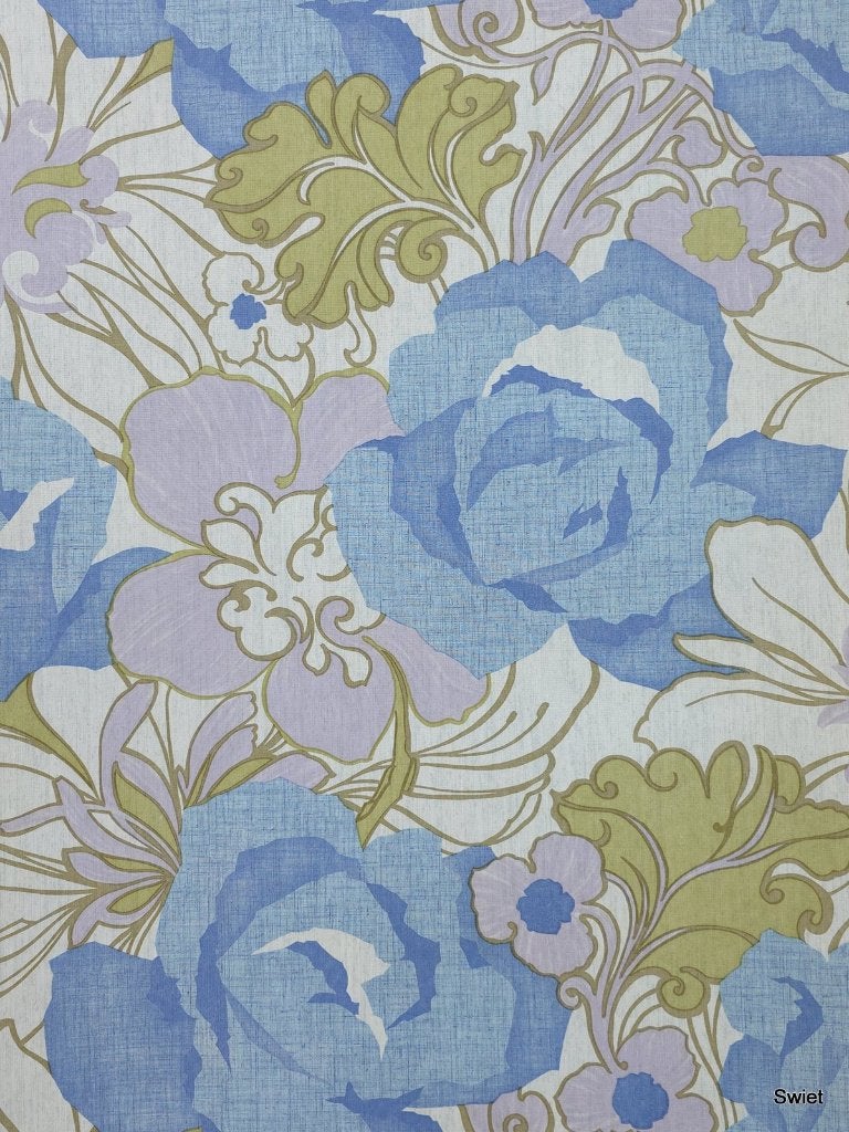 12539 vintage bloemen behang in lila en blauwtinten swiet, Verzenden, Groen