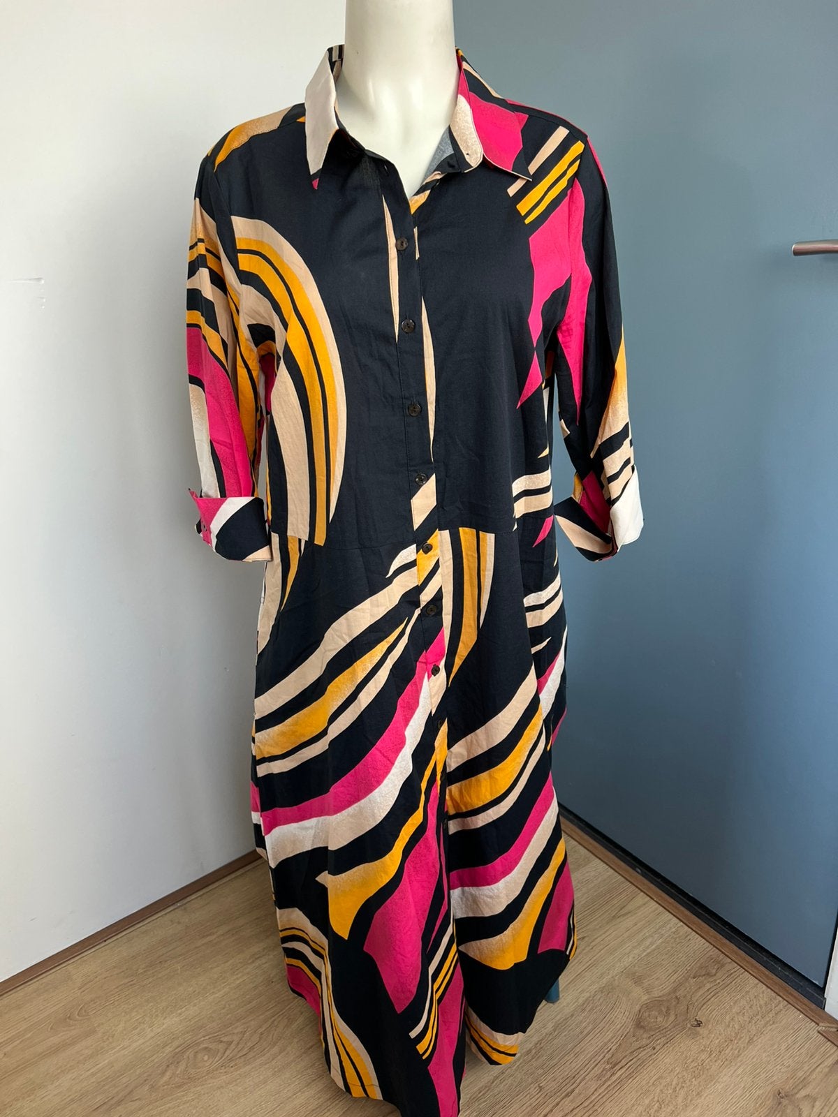 Summum lange maxi-jurk zwart beige roze 42 katoen, Zwart, Maat 42/44 (L), Ophalen of Verzenden, Zo goed als nieuw