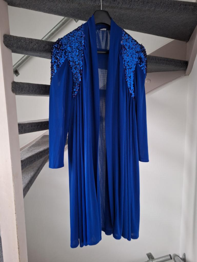 Elegante blauwe galajurk met pailletten, maat XL, Galajurk, Blauw, Maat 46/48 (XL) of groter, Ophalen of Verzenden