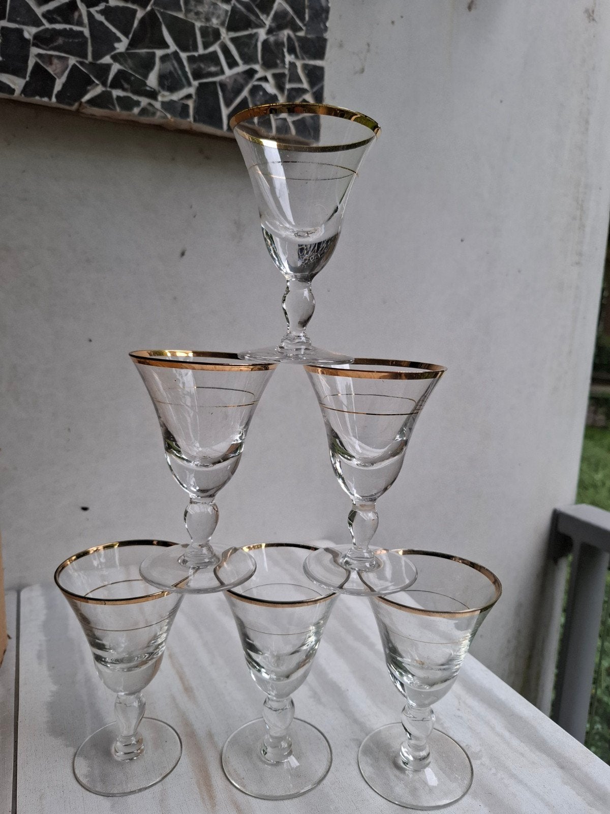 Set van 10 vintage borrelglaasjes met gouden rand, Antiek en Kunst, Curiosa en Brocante, Ophalen of Verzenden