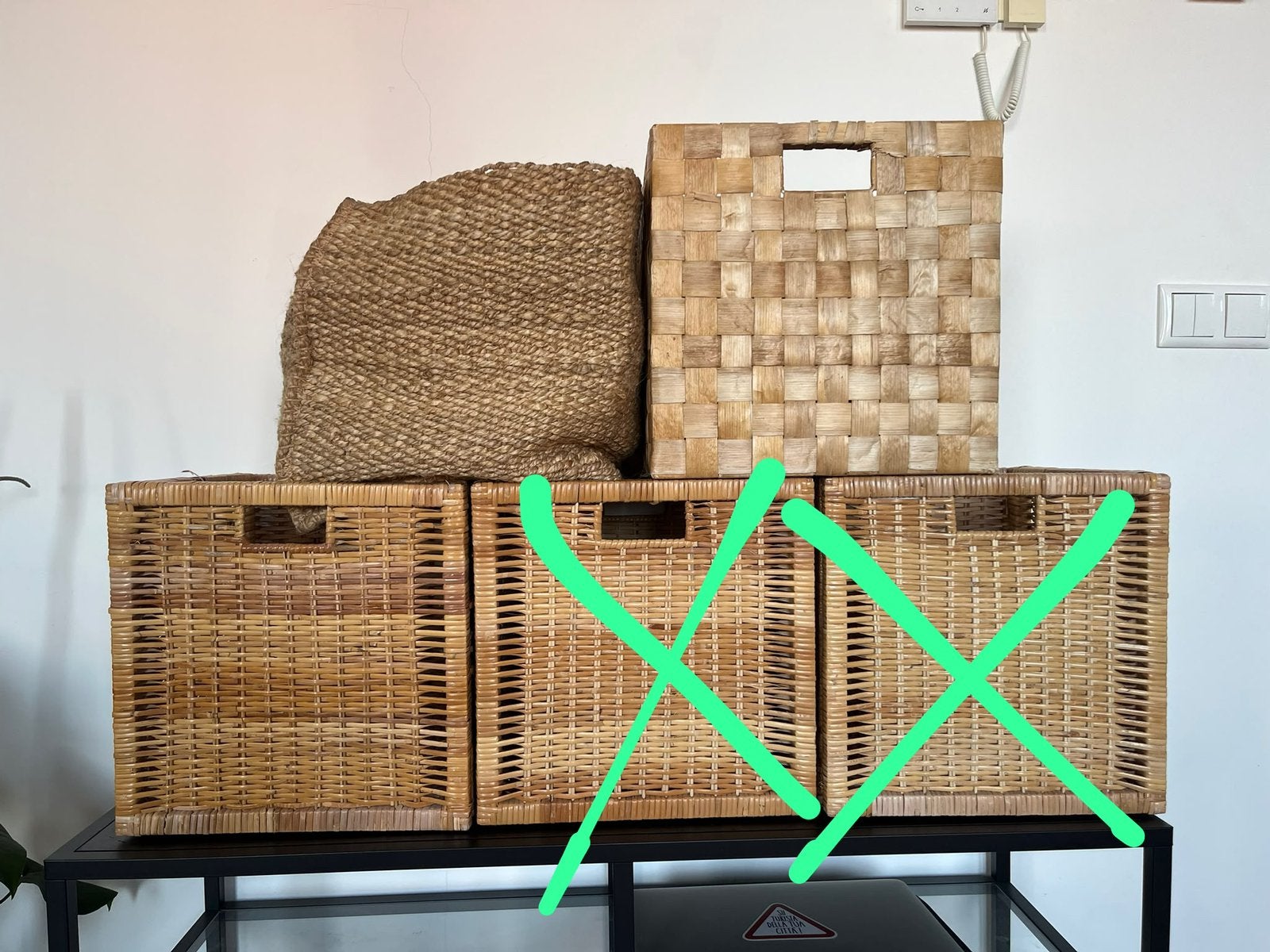 Rieten manden kallax ikea, Ophalen, Gebruikt, Rechthoekig, Riet