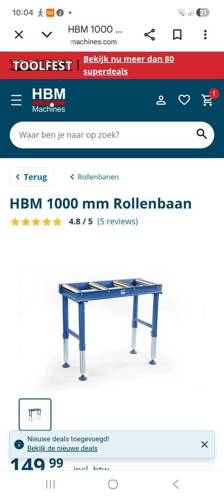 HBM Rollerbank 1000x45cm - Nieuw, in hoogte verstelbaar, Doe-het-zelf en Verbouw, Werkbanken, Ophalen of Verzenden, Nieuw, Minder dan 70 cm