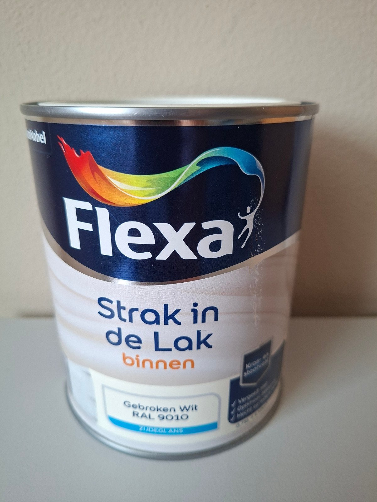 Flexa Strak in de Lak Binnen Gebroken Wit RAL 9010 0.75L, Ophalen of Verzenden, Nieuw, Wit, Lak