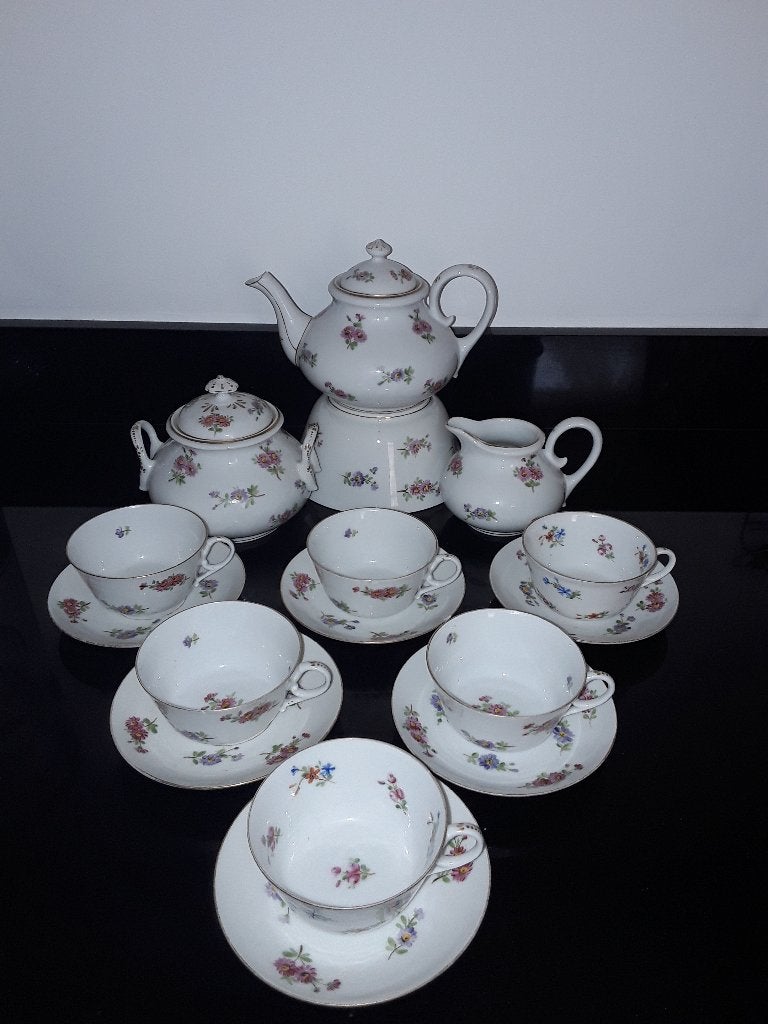 Antiek biedermeier theeservies vol strooibloemetjes, Verzenden