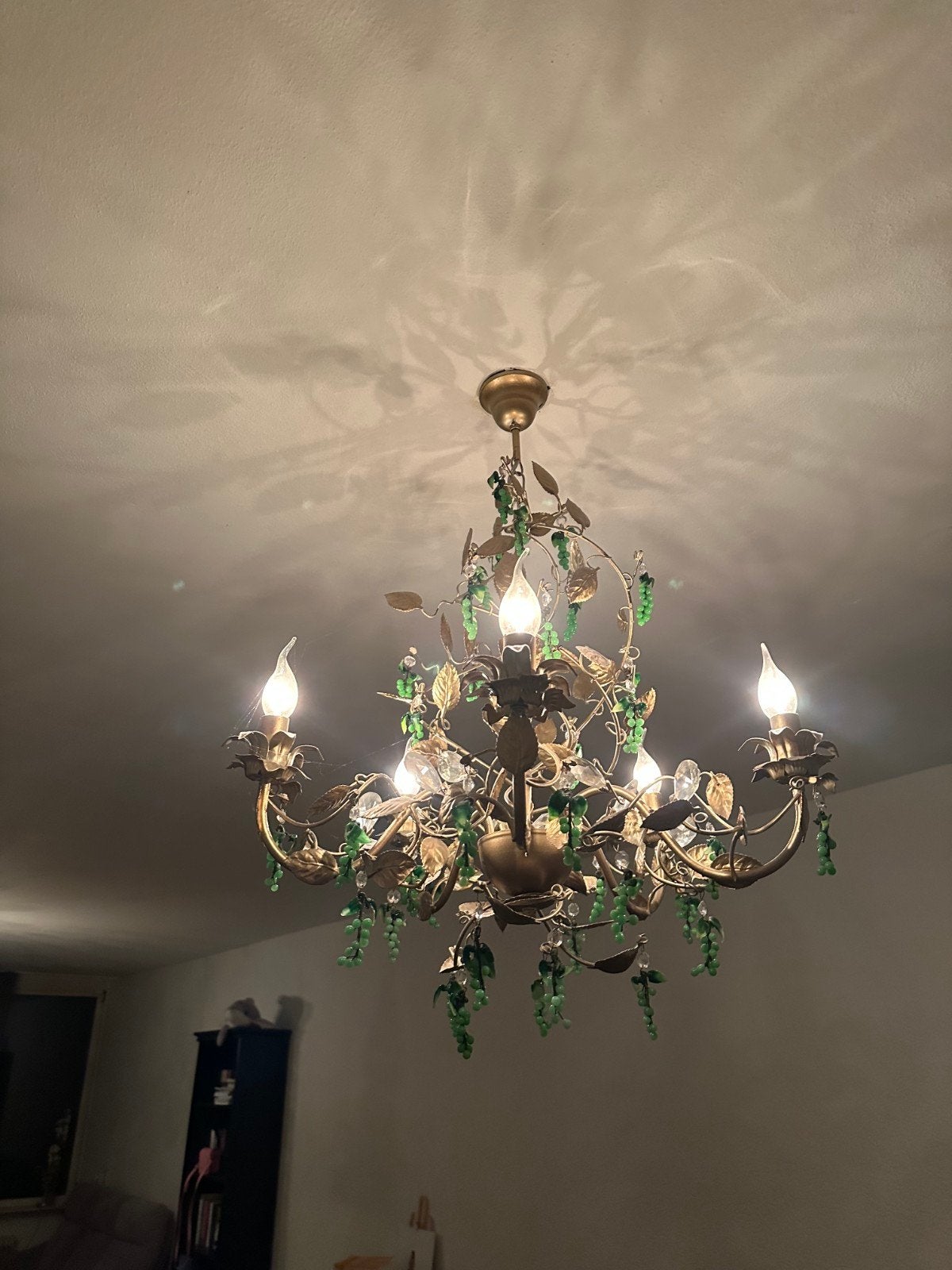 Antieke Kroonluchter met Groene Druivenranken, Antiek en Kunst, Ophalen of Verzenden