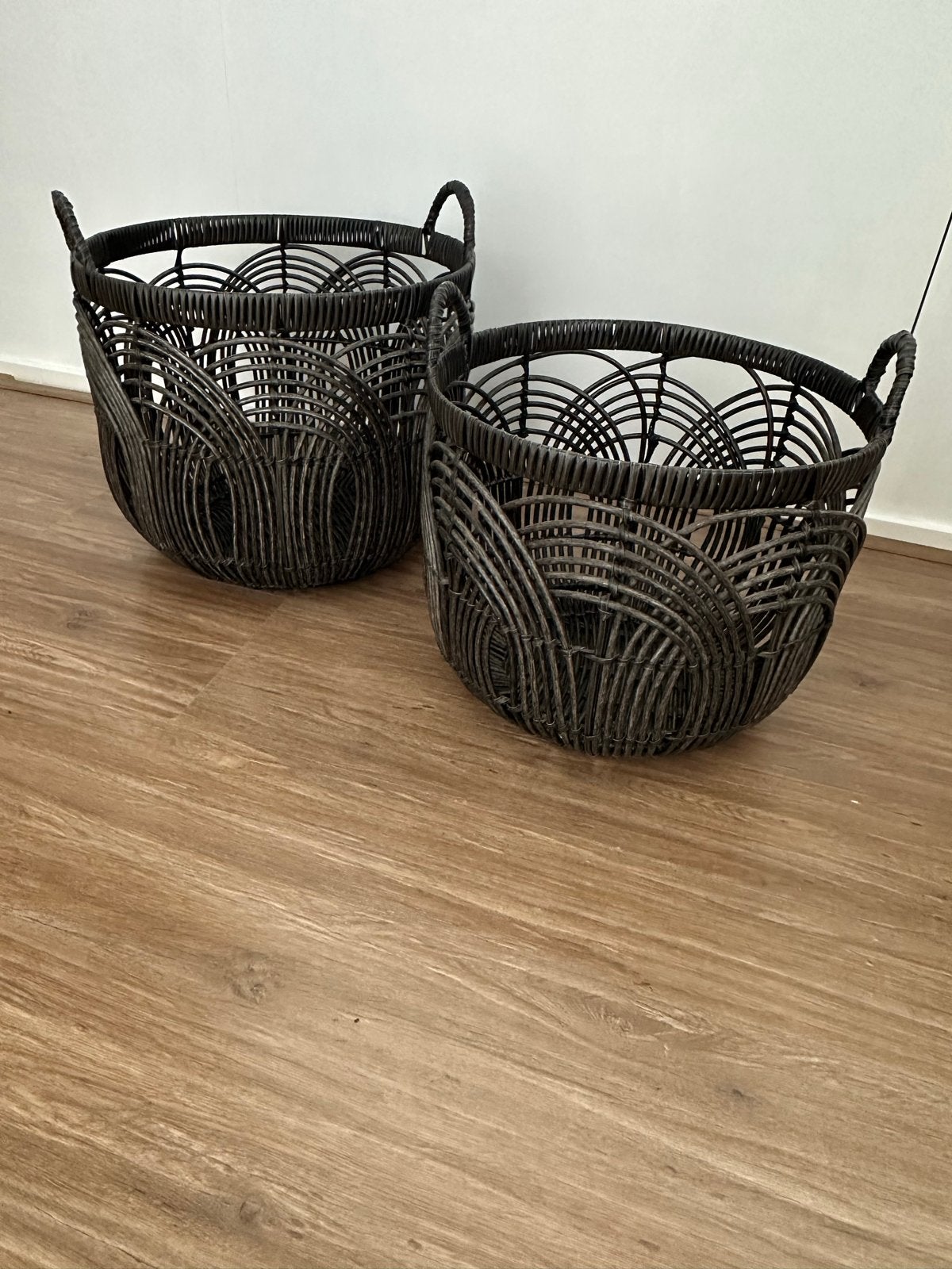 Set van 2 Kwantum manden - Zwart gevlochten, Gebruikt, Gevlochten, Mand, Rond