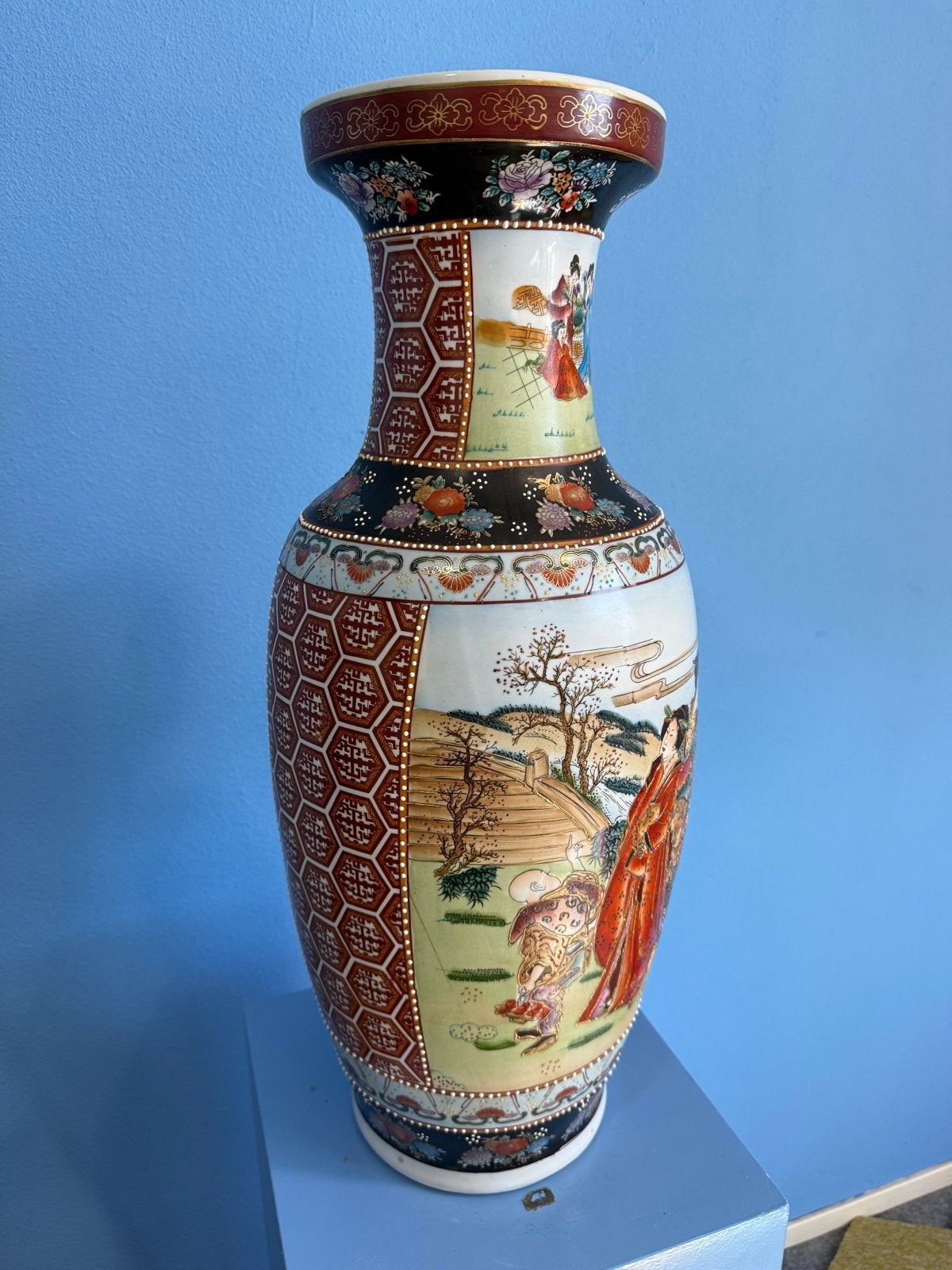 Grote Vintage Satsuma Vaas - 60cm Hoog, Ophalen of Verzenden
