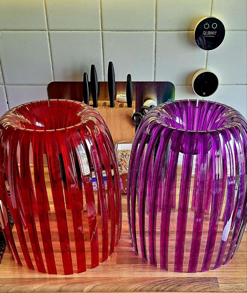 Design lampenkappen rood en paars (2 stuks), Ophalen of Verzenden, Rood, Rond, 25 tot 50 cm