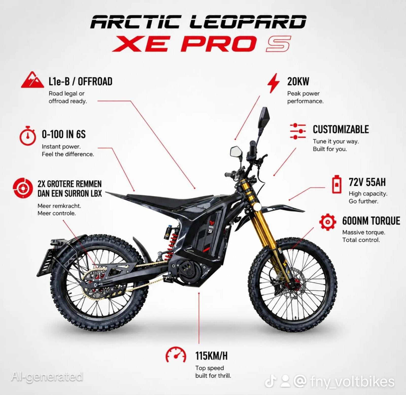 ⚡27PK € 118P/M Arctic Leopard Pro S/Ultra Bee Alternatief⚡, Maximaal 45 km/u, Artic Leopard, Elektrisch, Nieuw