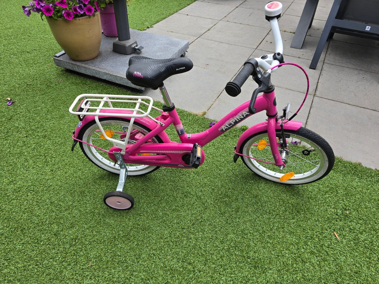Alpina kinderfiets roze met zijwieltjes, Ophalen, Zo goed als nieuw, 16 tot 20 inch, Zijwieltjes