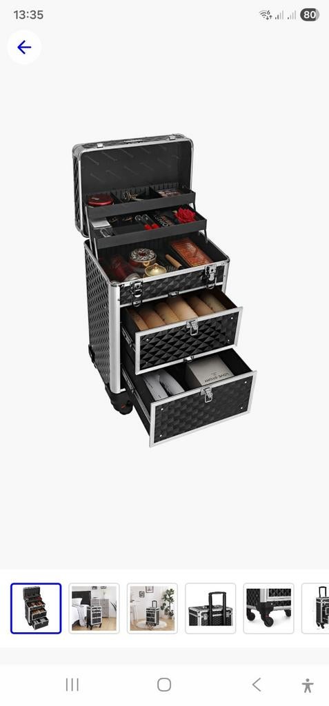 Professionele Make-up Koffer op Wieltjes - Zwart/Zilver, Wieltjes, 50 tot 60 cm, Hard kunststof, Ophalen of Verzenden