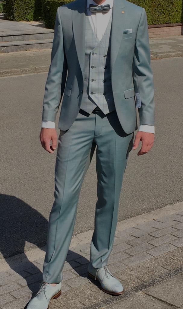 3 delig pak kostuum maat 48/ m, Kleding | Heren, Kostuums en Colberts, Ophalen, Zo goed als nieuw, Maat 48/50 (M), Groen
