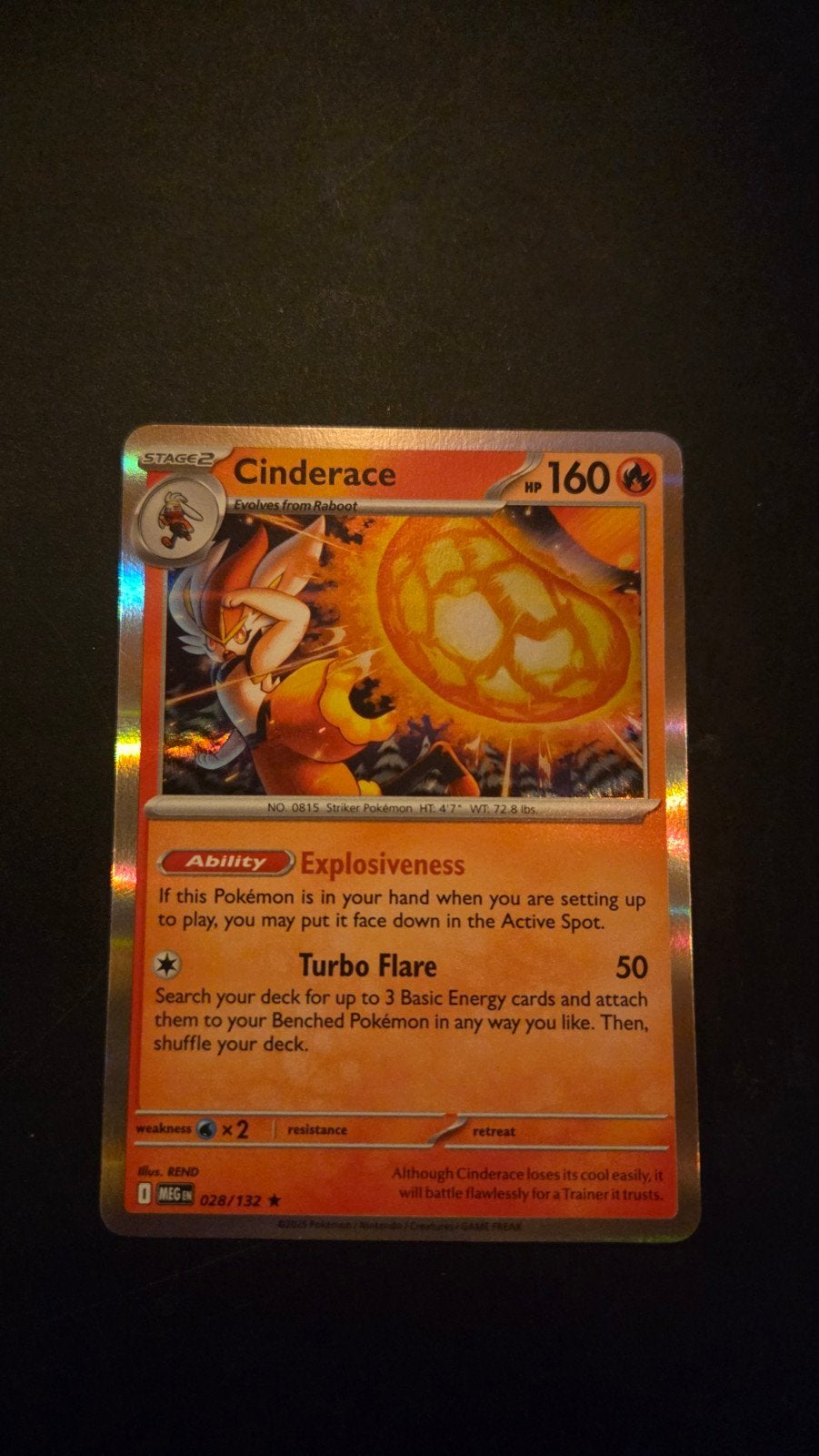 Cinderace 028/132 Holo Rare Pokémon Kaart (Mega Evolution), Verzenden, Zo goed als nieuw, Losse kaart, Foil