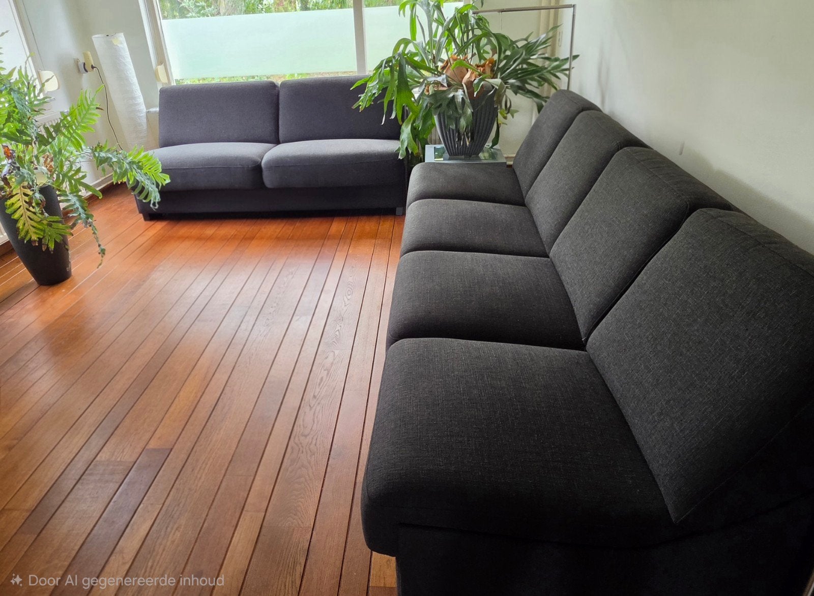 Royale 4-zits- en 2-zits banken,  diep donkergrijze stof, Huis en Inrichting, Ophalen, 250 tot 300 cm, 75 tot 100 cm, Zo goed als nieuw