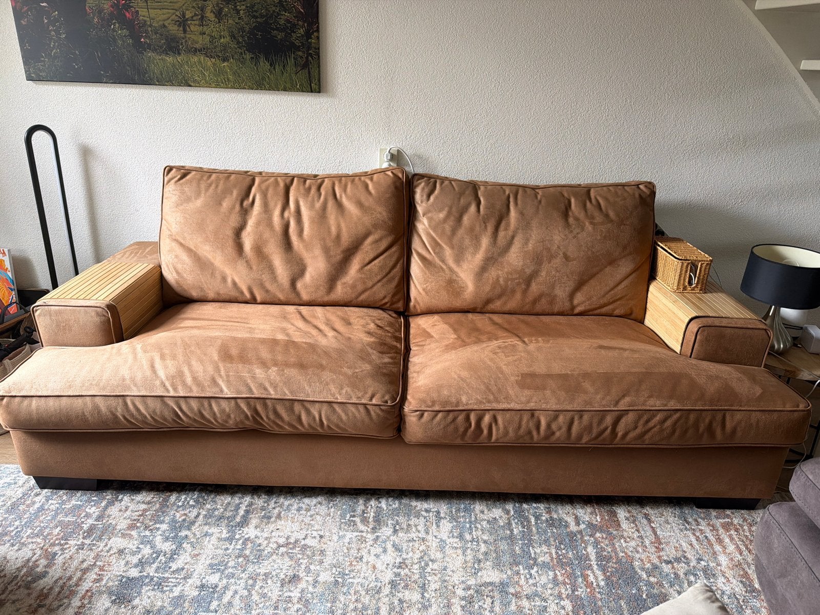 Comfortabele bruine bank, Ophalen, Gebruikt, Driepersoons, 75 tot 100 cm