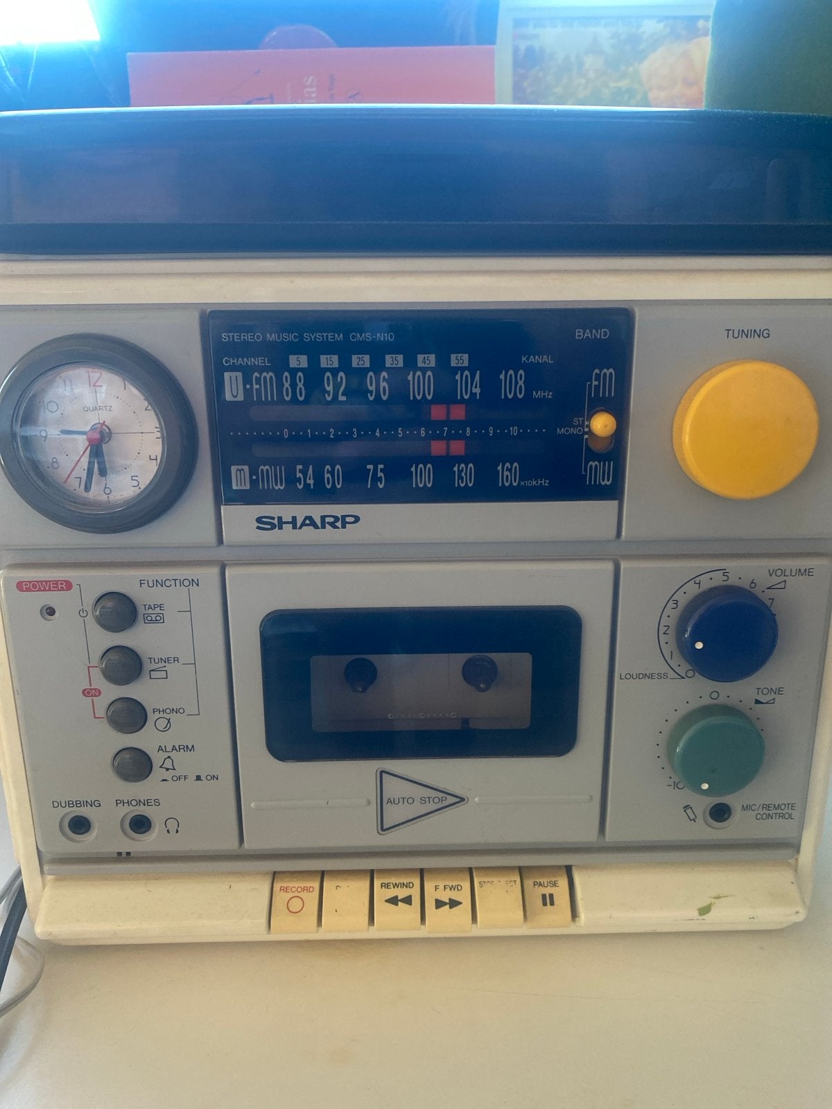 Vintage Sharp platenspeler/cassettespeler met voetbal speake, Ophalen, Gebruikt, Cassettedeck, Losse componenten
