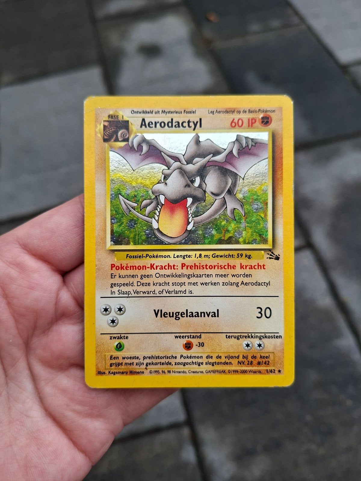 Aerodactyl holo (Nederlands) - Fossil Unlimited (Mega Rare!), Ophalen of Verzenden, Gebruikt, Losse kaart