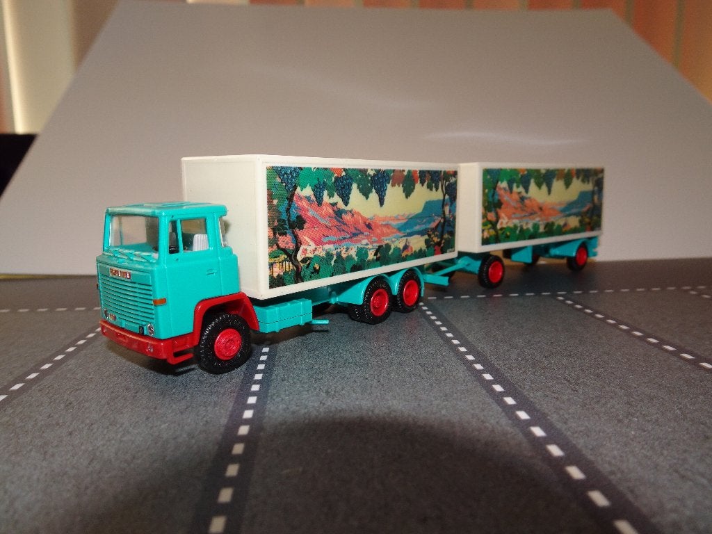 971 herpa albedo scania 141 v8 dagcabine combi 1:87 truck, Ophalen of Verzenden, Zo goed als nieuw, Bus of Vrachtwagen, Herpa
