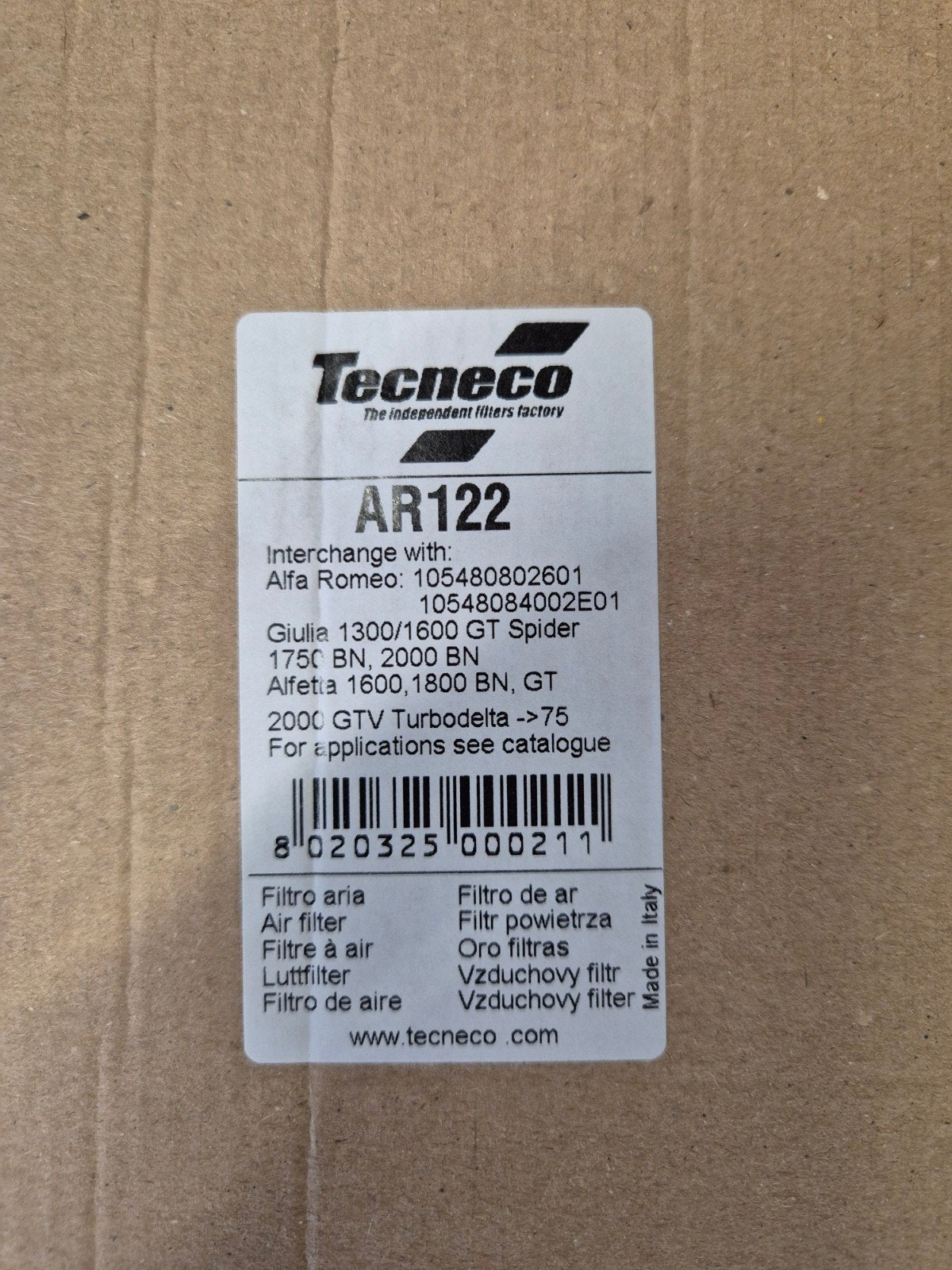 Luchtfilter Tecneco AR122 voor Alfa Romeo Bertone, Giulia, Ophalen of Verzenden, Nieuw, Alfa Romeo