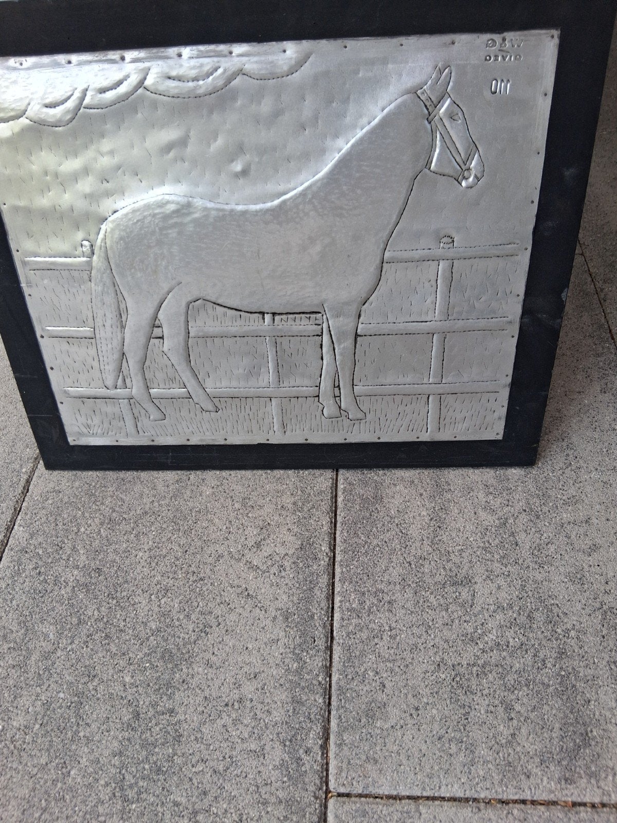 Schilderij Paard - Metaalreliëf 39x47cm, Antiek en Kunst, Ophalen